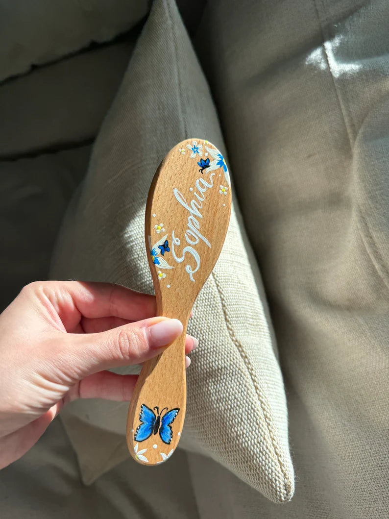 Birds Painted Baby Hairbrush - custom painted name & design - keepsake, welcome Baby Gift, nursery decor