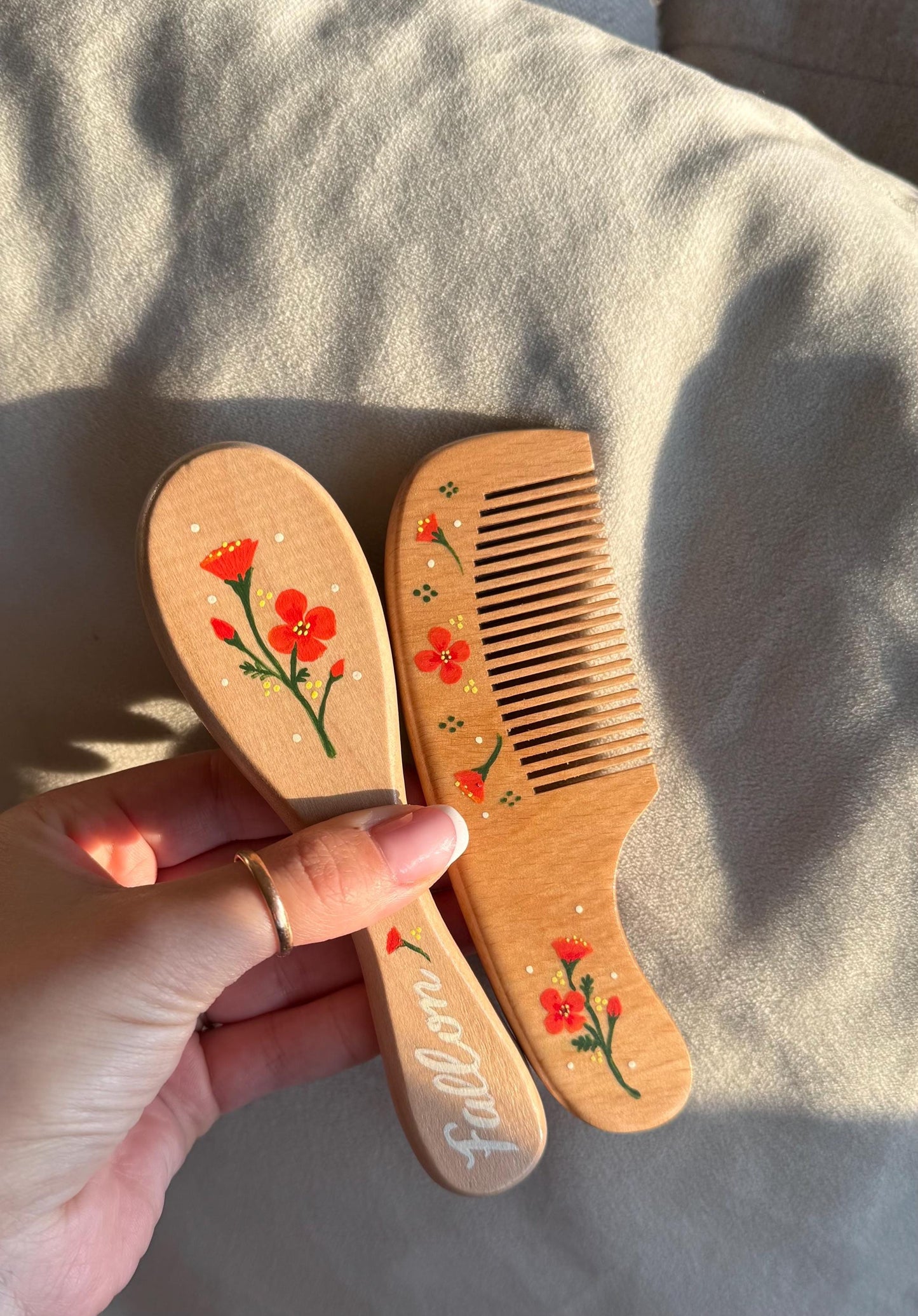 Baby Hairbrush + Comb, Hand-Painted, Birthday, Christmas, Baby Shower Gift