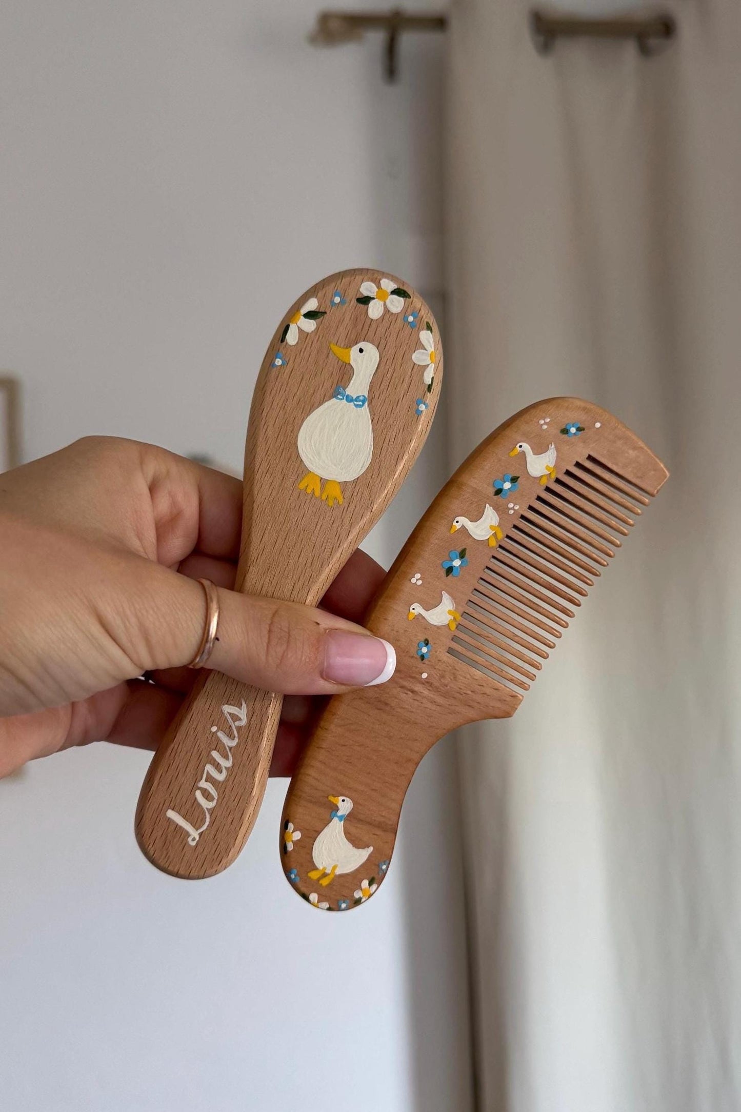 Baby Boy Hairbrush + Comb, Hand-Painted, Birthday, Christmas, Baby Shower Gift