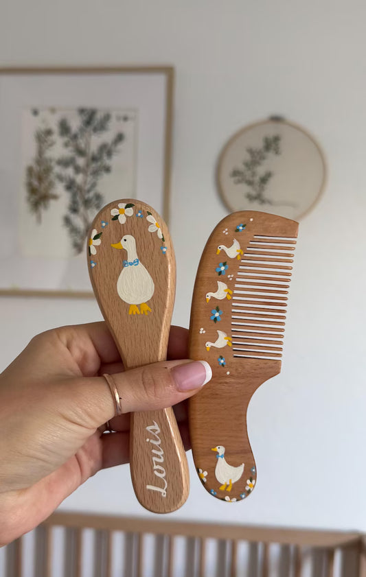 Boy goose - No Hat Design Goose Baby Hairbrush + Comb, Hand-Painted, Birthday, Christmas, Baby Shower Gift