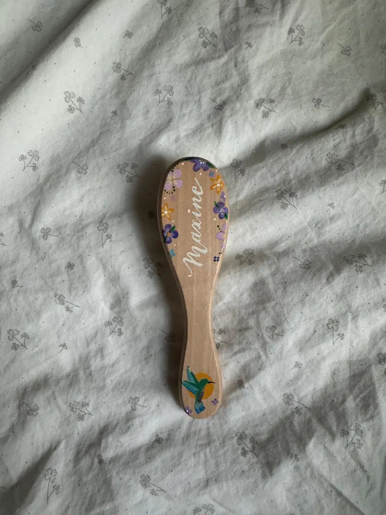 Birds Painted Baby Hairbrush - custom painted name & design - keepsake, welcome Baby Gift, nursery decor