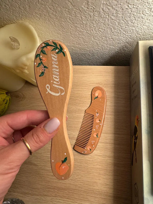 Peaches Painted Baby Hairbrush - custom painted name & design - keepsake, welcome Baby Gift, nursery decor