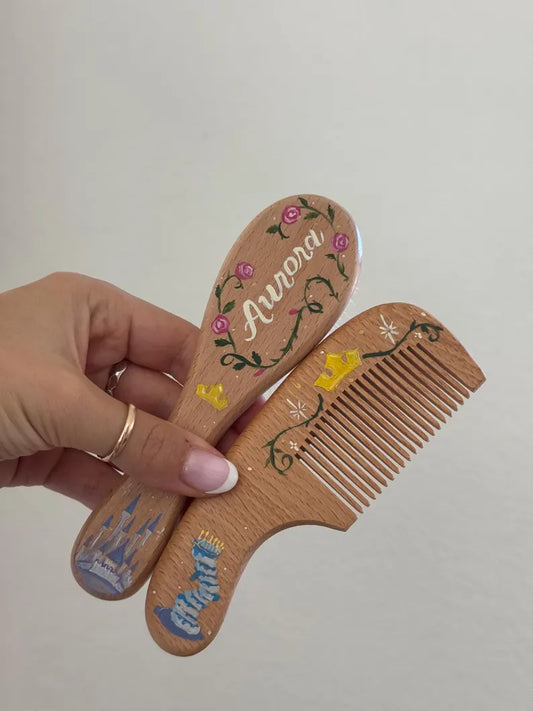 Aurora Design Disney Princess Baby Hairbrush + Comb, Hand-Painted, Birthday, Christmas, Baby Shower Gift