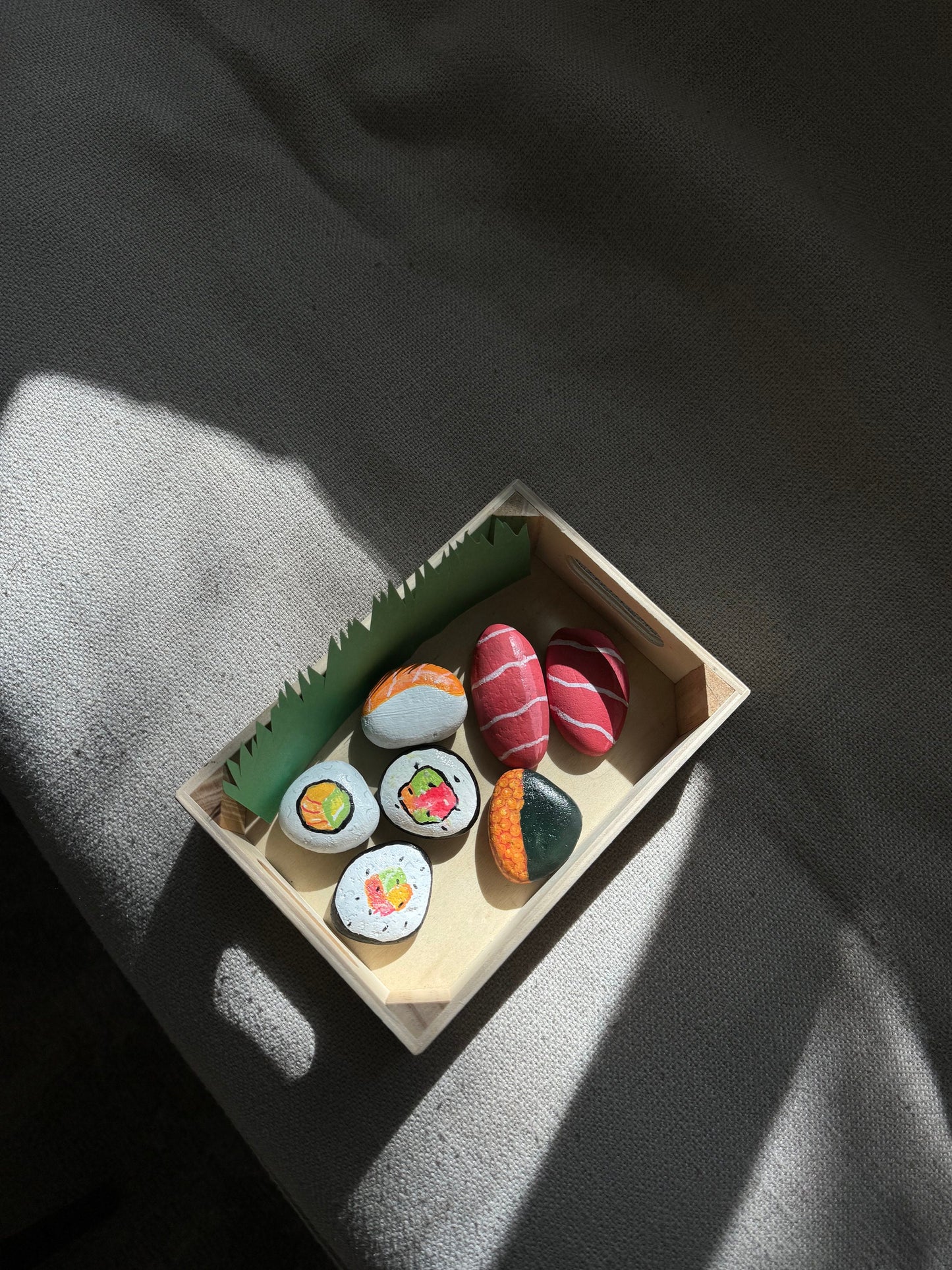 PAINTED SUSHI ROCKS perfect for your mud kitchen & indoor toddler kitchen