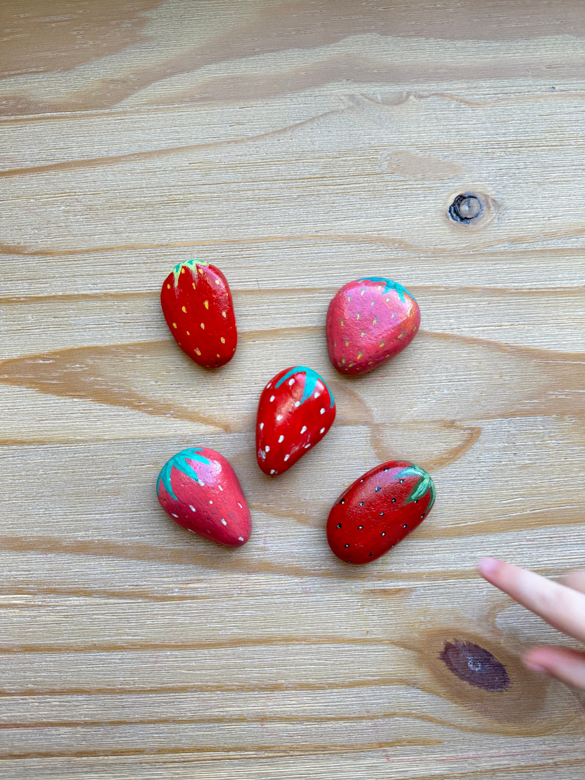 PAINTED STRAWBERRY ROCKS for gardening & mud kitchen