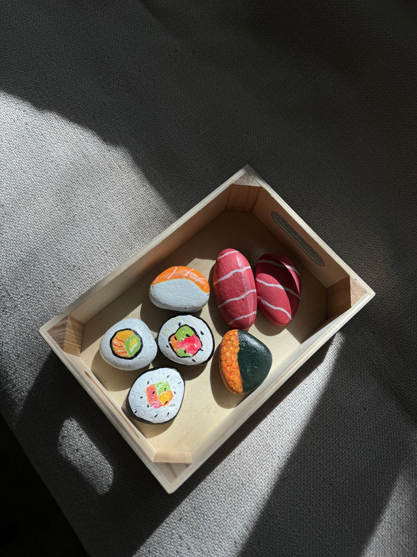 PAINTED SUSHI ROCKS perfect for your mud kitchen & indoor toddler kitchen