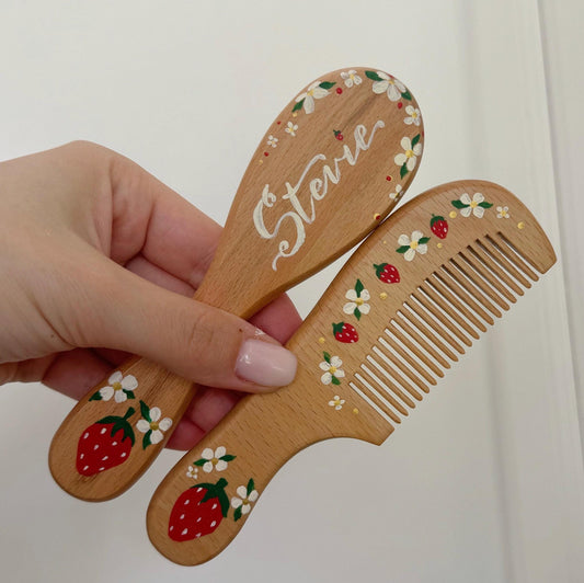 Baby Hairbrush + Comb, Hand-Painted, Birthday, Christmas, Baby Shower Gift