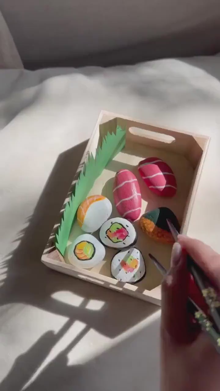 PAINTED SUSHI ROCKS perfect for your mud kitchen & indoor toddler kitchen